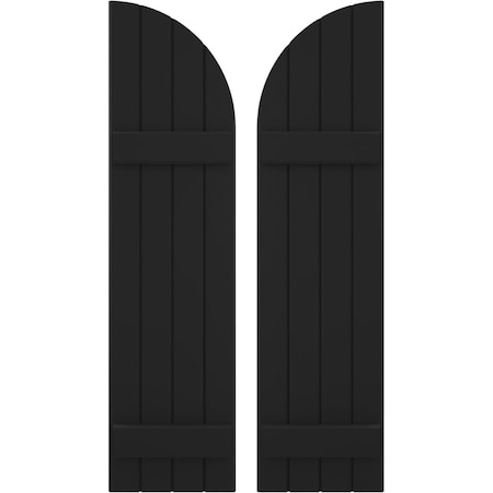 Americraft 4-Board (2 Batten) Wood Joined Board-n-Batten Shutters W/ Arch Top, ARW101BQ414X63BLH